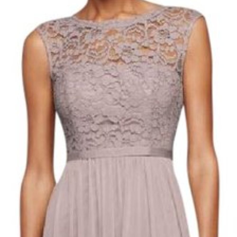 David's Bridal Portobello Lace Maxi Dress - Size 2 - Neutral Gray/Taupe